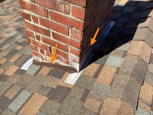 Incorrect Chimney to roof flashing found will leak when raining.