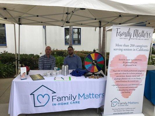 Family Matters In-Home Care attending a local event to educate the public about our home care agency's caregiving services.