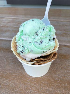 Mint Chocolate Chip & Strawberry w/ Waffle Cone ⋅ Santa Barbara, California