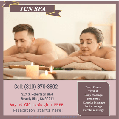 A couple's massage is just like any other massage service, 
but you and your partner receive the massage at the same time, 
o...