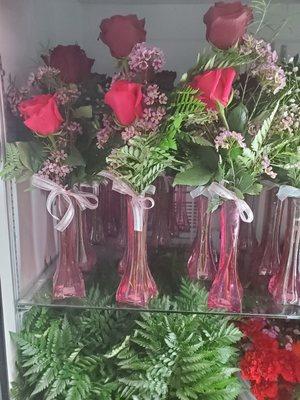 Small Rose in Vase arrangements starting at $10 each