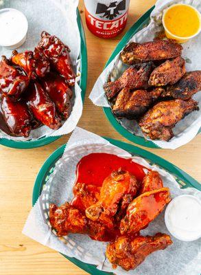 Our wings in each of our three sauces!