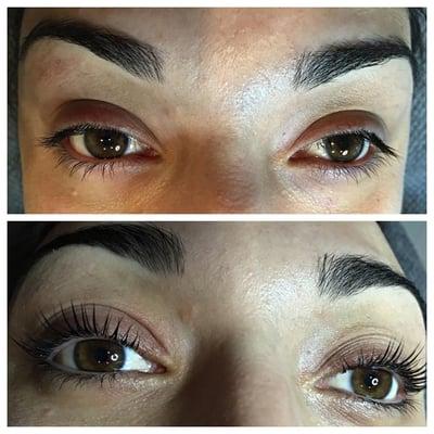 LASH LIFT
 THE PROCESS: The lashes are glued onto silicone shields in a careful & gentle manner with a water-soluble glue. Then, a series of