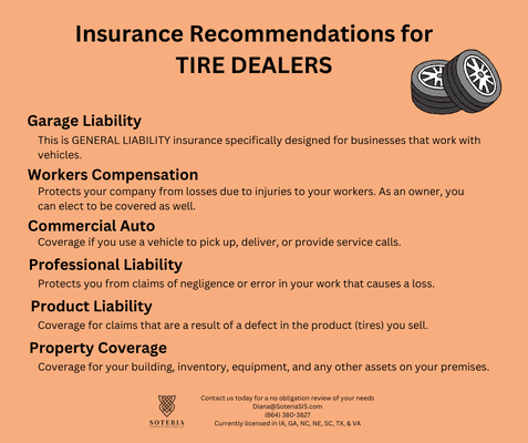 Recommended insurance coverage for Tire Dealers.