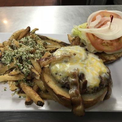 Cheese Burger with Parmesan Fries