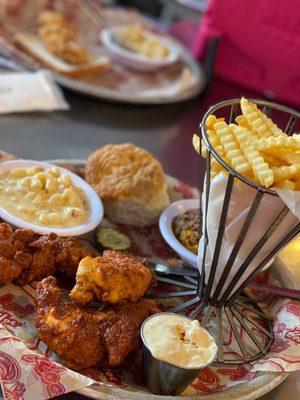 3 Fried Tenders French Fries Mac & Cheese Sweet Potato Casserole