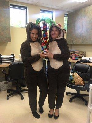 Halloween brought out the therapy "monkeys" holding on to the Alphabet Tree!