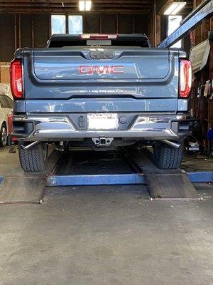 2019 GMC Sierra custom dual exhaust.