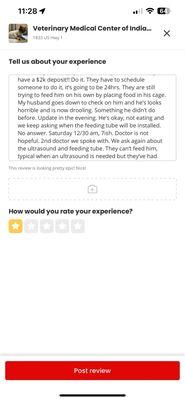 The actual review since Yelp won't post it.