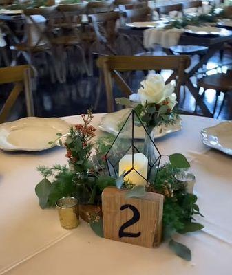 Center piece (vases & decor provided by venue, flowers and greenery by Ricky's Flowers)