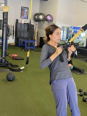 Anna working out hard on her back strength!