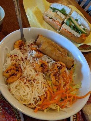 Charbroiled shrimp vermicelli bun and tofu bahn-mi