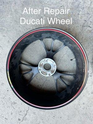 After repairing Ducati motorcycle bent wheel.