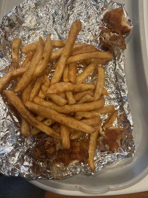 Overcooked Fingers & Fries and reheated fries.