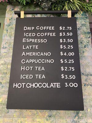 Coffee, tea, and hot chocolate menu!