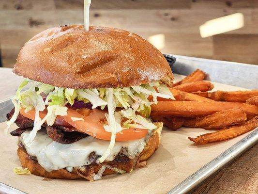 California burger with sweet potato fries make it a combo