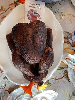 (my brother "decorated" it but this is a 15 lb. Sho Nuf turkey, smoked in a Weber)