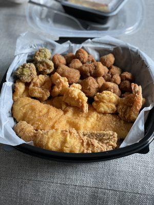 Fried flounder, fried fish, fried okra, and fried broccoli---- don't judge me! It was a cheat day!