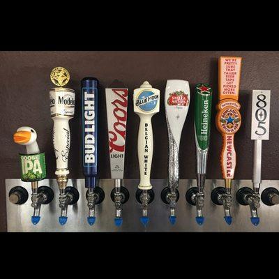 Domestics, imports and specialty beers on tap