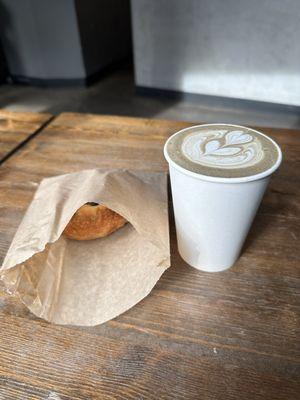 Black sesame latte with a danish