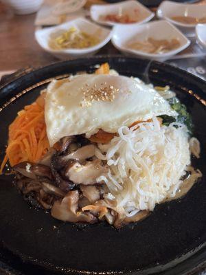 Vegetable Bibimbap in hot stone plate.