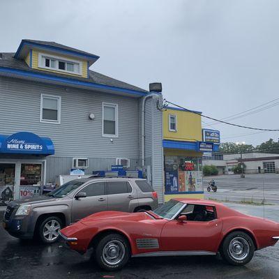 Oliver's Beverage Barn: feat. classy Burn-red Corvette!