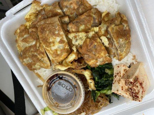 Meat Jun with three banchan