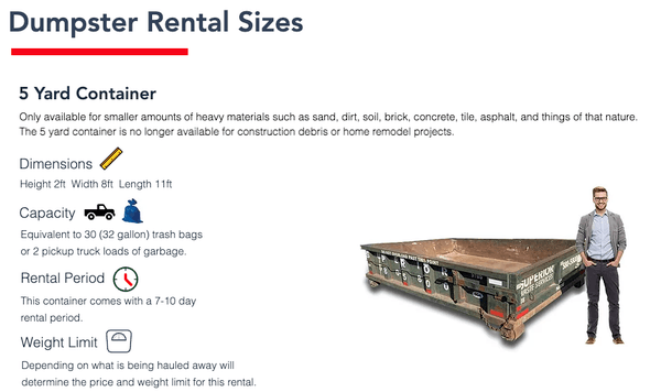 Dumpster Rental 5 yard container.