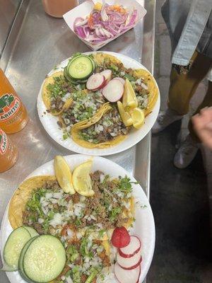 Tacos, jarritos, pickled onions