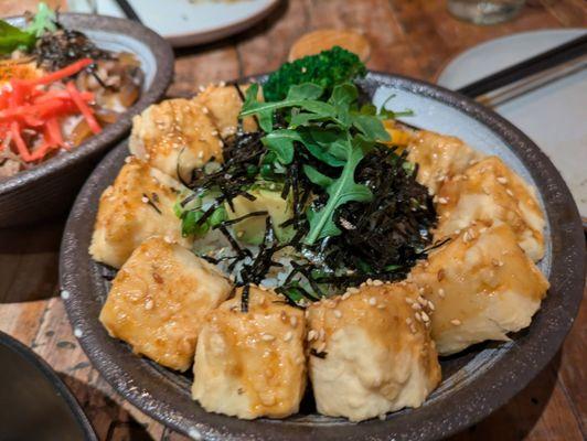 Tofu bowl ($13) - 4.5 stars. Lovely silky tofu with soft crisp layer. Tue dinner 2024-11-12