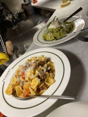 Orecchiette with sausage and tomato and pesto pasta