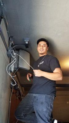 Joseph is wiring a new DoorBird intercom for a client in WLA.