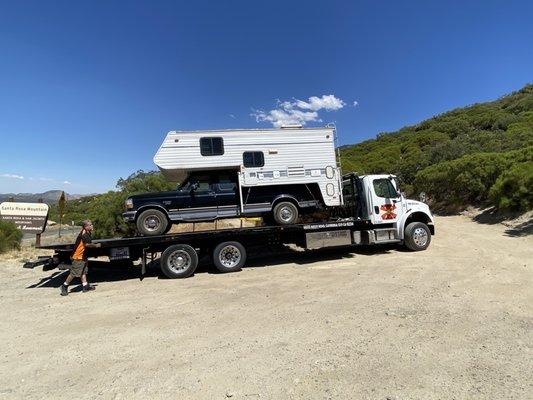 Truck getting taken to Carlos at the bottom of the mountain.