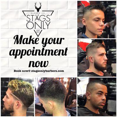 Make your appointment online now!  Stagsonlybarbers.com