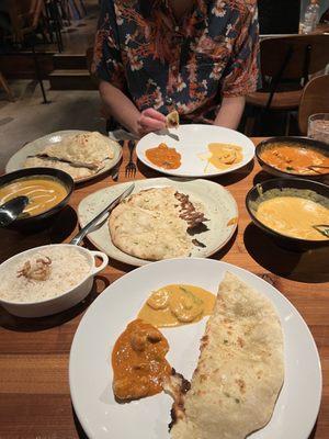 Honey Butter Chicken, Garlic Naan, Goan Prawn, & Malwani Fish