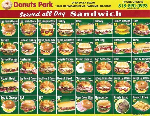 Sandwich menu