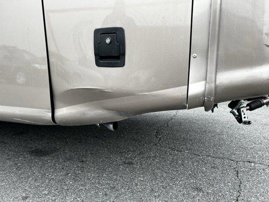 Close up of bin door crunched.