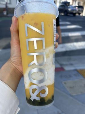 Coco Mango (0 sugar or sweetener, with matcha boba) (rating: 5/5)