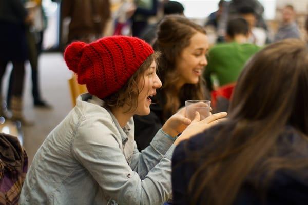 Group discussions in the student center at Multnomah University in Portland.