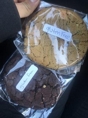 gluten free cookies! peanut butter w/ choco chips and double chocolate with walnuts.