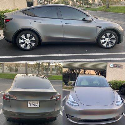 Tesla Model Y wrapped in 3M SatinPsychedelic Flip.