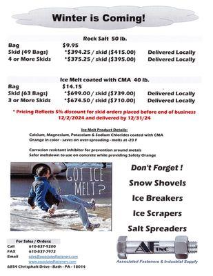 WINTER IS COMING - PRICING ON ICE MELT GOOD UNTIL 12/2/24