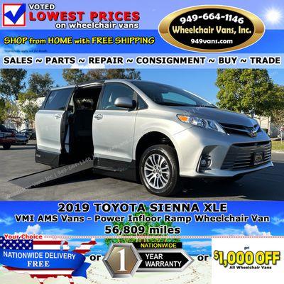 2019 Toyota Sienna XLE - VMI AMS Vans Power Infloor Ramp Side Loading Wheelchair Van