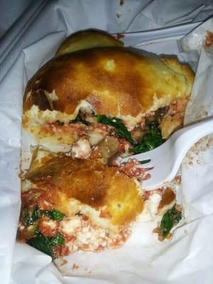 Spinach and feta calzone, yum