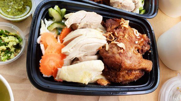 Hainan chicken and Hat Yai fried chicken rice