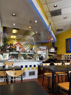 shaved ice counter, cashier, dining area