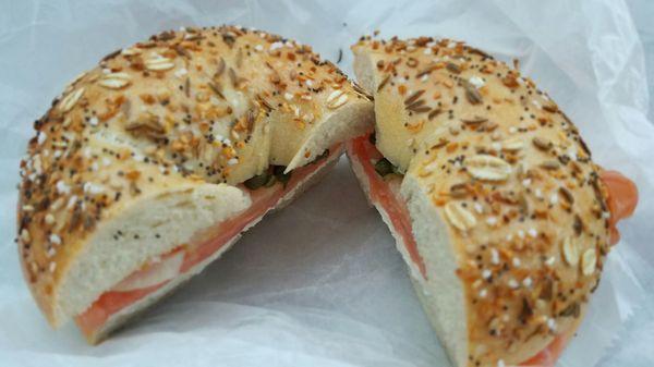 Yum, nova cream cheese everything bagel