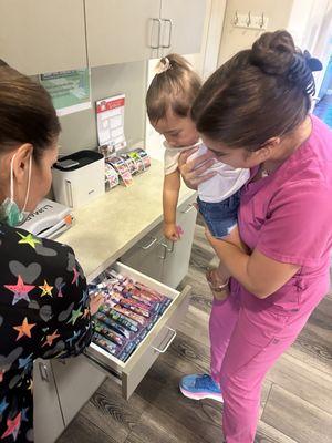 After our check up we got to pick out a tooth brush, toy & lollipop!