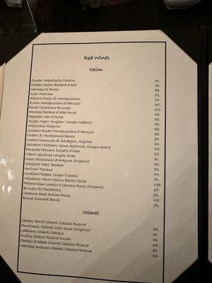 Wine menu