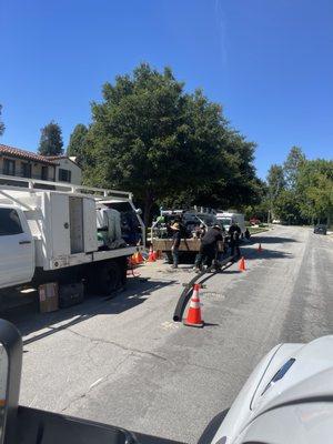 Guys are fusing poly pipe for Trenchless sewer replacement.